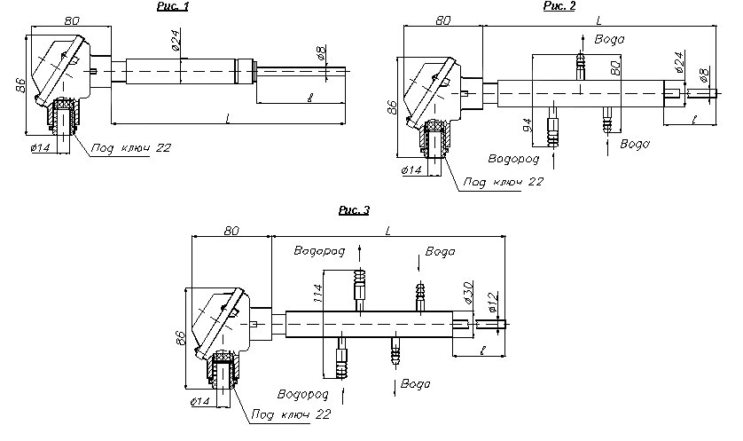 Схема габаритных размеров преобразователя ТВР-0687